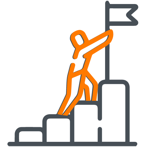 A man on a ladder waves a flag, illustrating the concept of reaching financial goals with Purnartha's Financial Goal Planning Calculator.